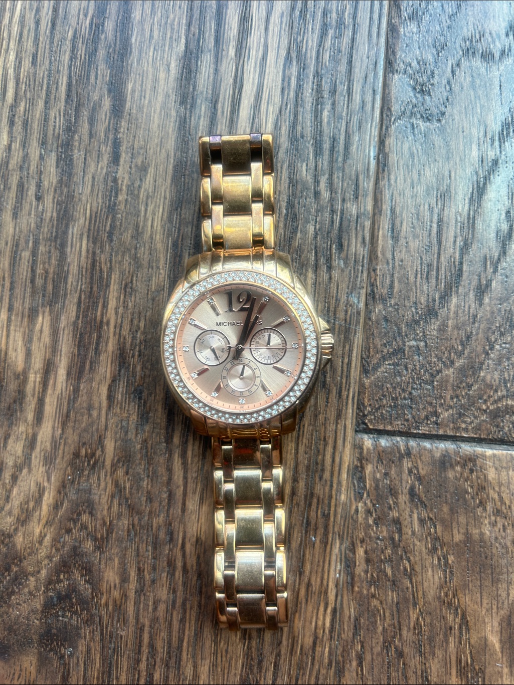 Michael Kors Rose Gold Crystal-Trim Chronograph Bracelet Watch Needs New Battery